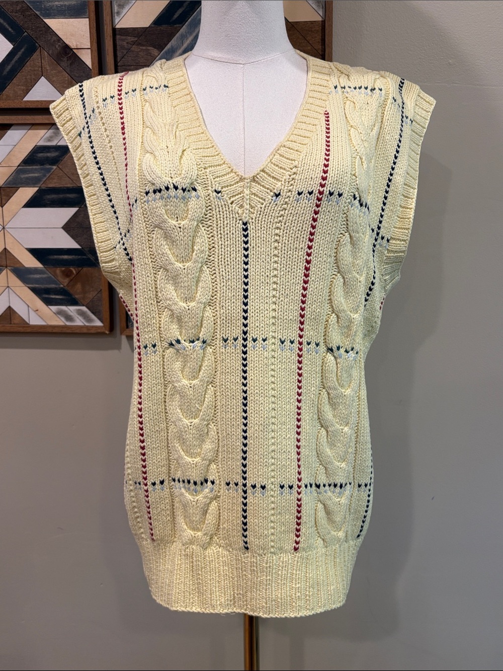 Vintage Ralph Lauren 90s Hand Knit Cotton Sleeveless V-Neck Sweater Vest Medium - Picture 2 of 10